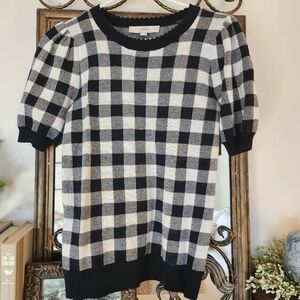 Loft Gingham Puff Sleeve Sweater Size XS